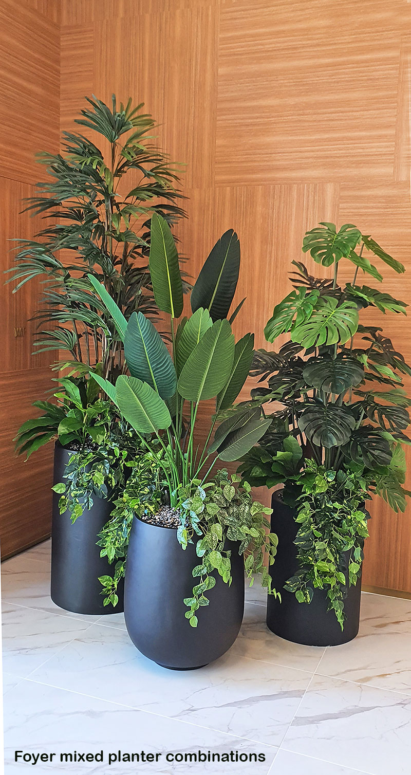 grouping of planters in foyer