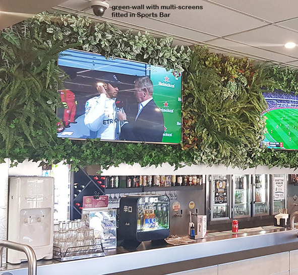 Artificial Green Walls with multi-TV screens in Sports Bar...