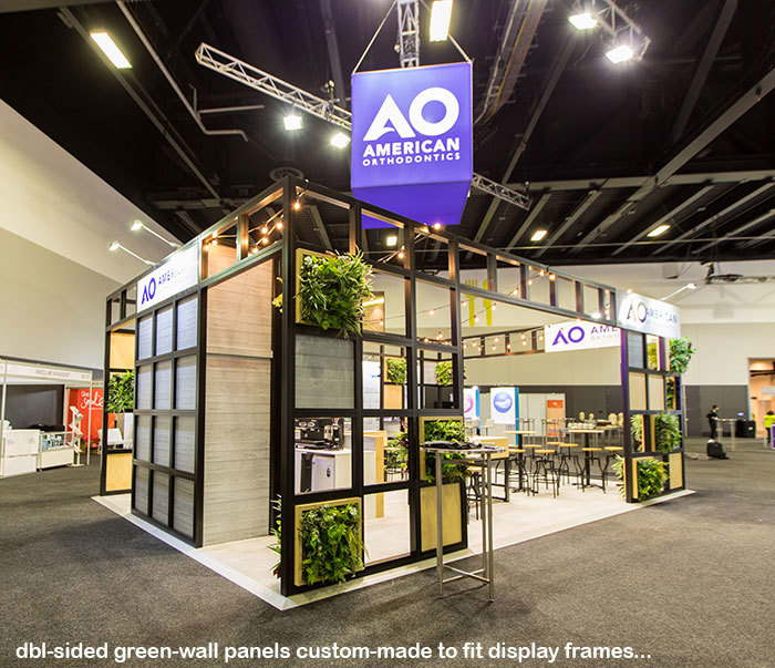 Double-sided green-wall panels custom made to fit display frames...