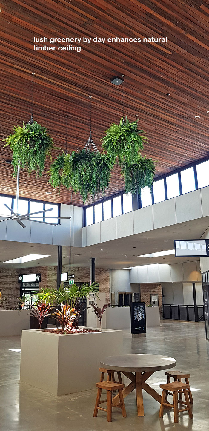 Lush green & dazzling lights- huge artificial hanging-baskets in shopping centre image 8