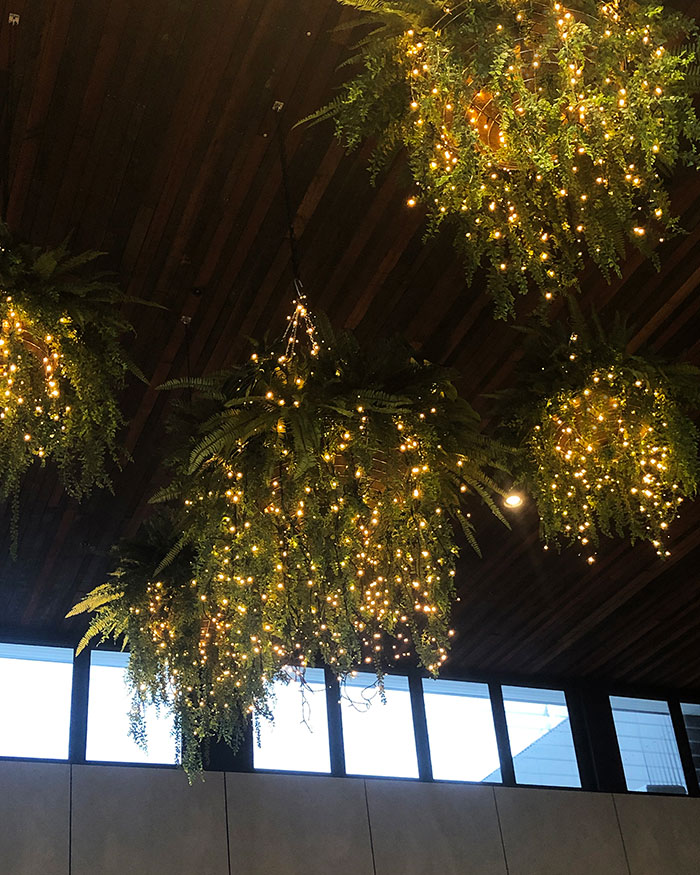 Lush green & dazzling lights- huge artificial hanging-baskets in shopping centre image 10