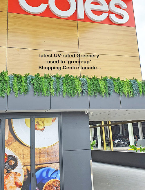 Latest UV-rated 'Green-Curtains' used on Shopping Centre facade...