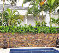 Artificial Green Wall finishes off pool side stone-wall...