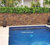 Artificial Green Wall finishes off pool side stone-wall...