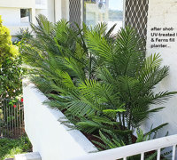 Outdoor raised planter boxes- maintenance problem solved by UV-treated artificials!