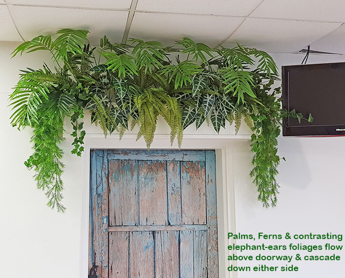 planter frames doorway in eatery