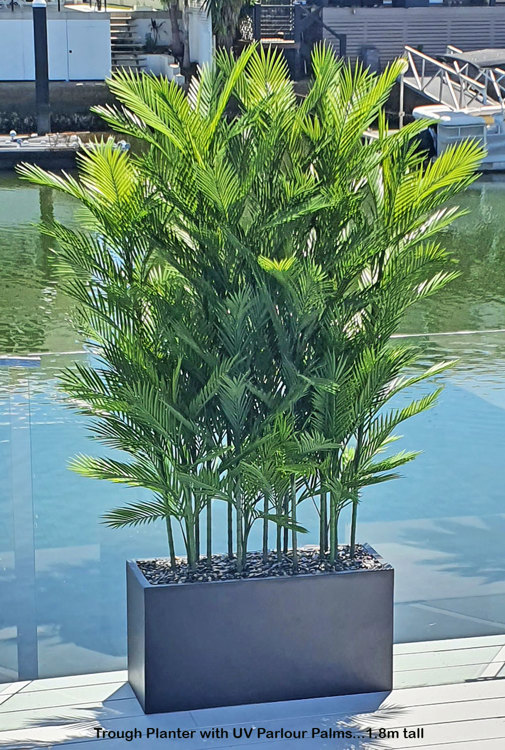 Articial Plants - Trough Planters- with UV Parlour Palms 1.8m tall