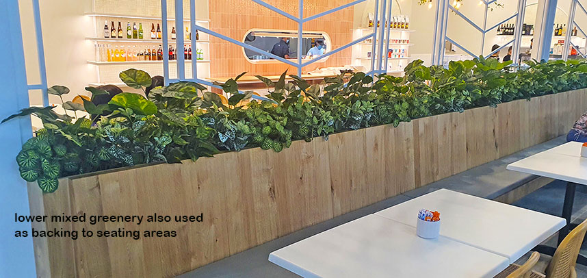 long planter box separates internal & external dining areas
