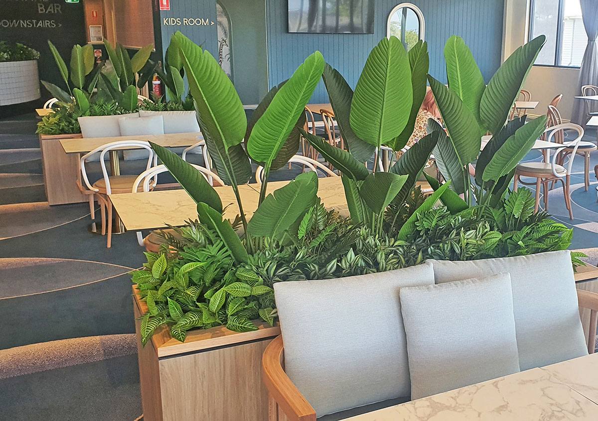 privacy planters in Club Dining area 