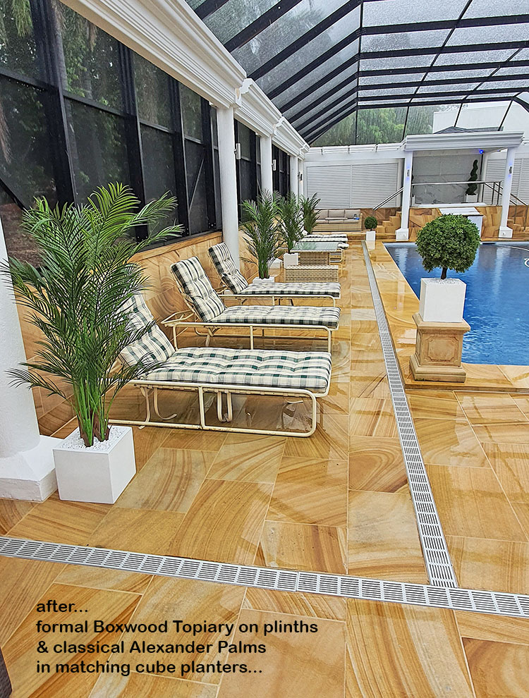 Formal Topiary & Palms finish-off magnificent covered pool courtyard...