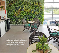 Ugly block support walls turned into lush green-screens with artificial plants