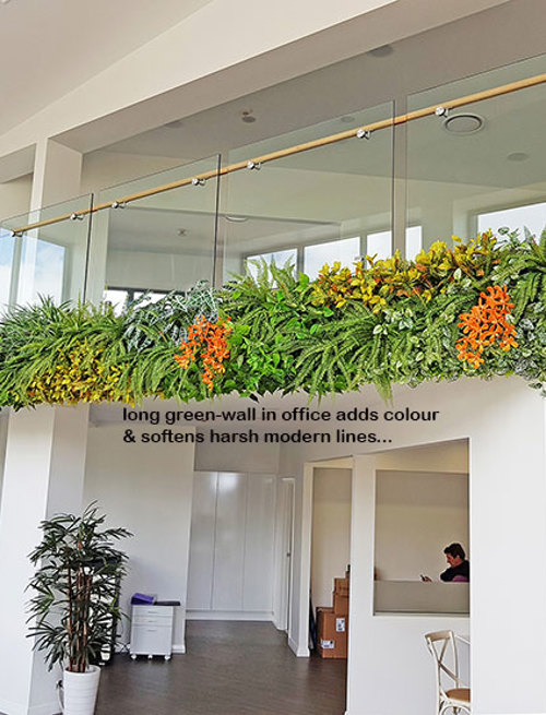 Long Green-Wall softens & brightens-up modern sales office...