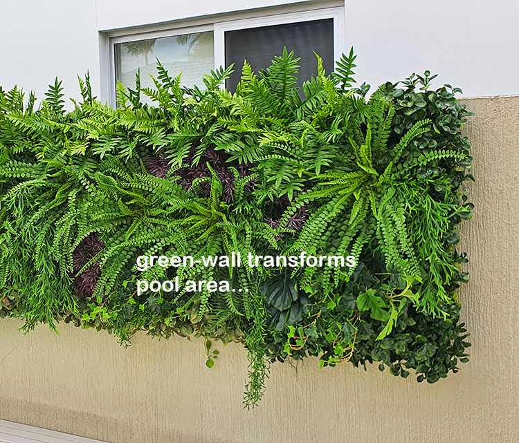 Domestic Pool Area improved by soft Artificial Green Wall