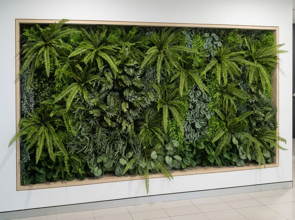a foyer Green-Wall recessed with smart timber frame